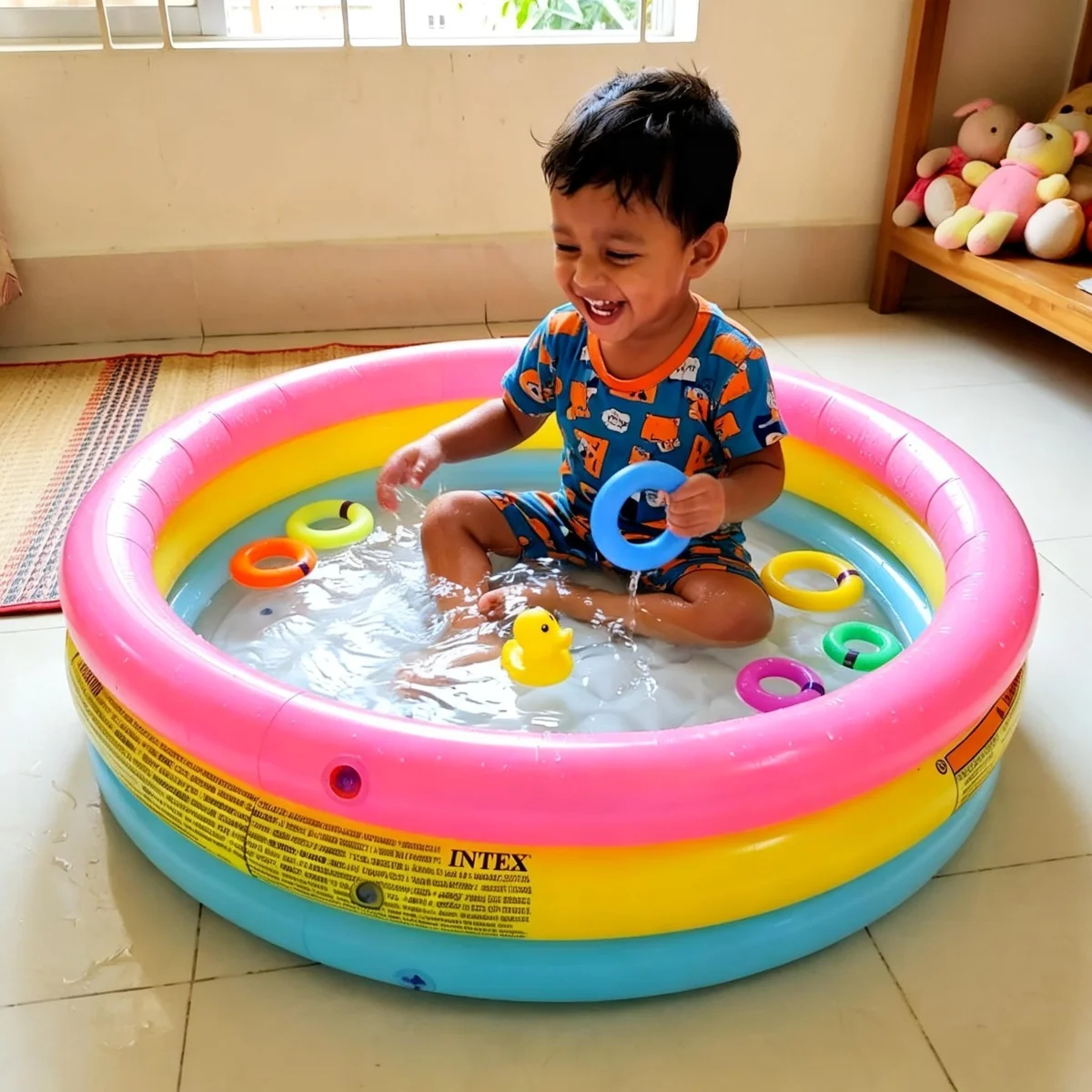 INTEX Inflatable ৩-রিং বেবি পুল (34" x 10") - পাম্পার সহ
